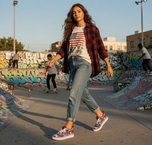 Heelys Pro 20 Prints American Flag USA Patchwork Skate Shoes Womens 8 NIB